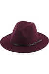 Lanzom Chapeau Fedora rétro à large bord pour femme avec boucle en laine, Ceinture X beige., Taille unique