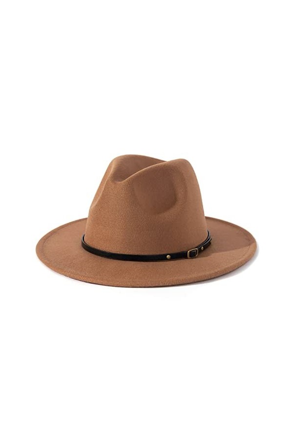 Lisianthus002 Fedora Boucle de ceinture en laine pour femme - Marron - Taille Unique