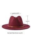 Lanzom Chapeau Fedora en feutre pour femme avec large bord en laine Panama, E-Wine Red, Taille unique