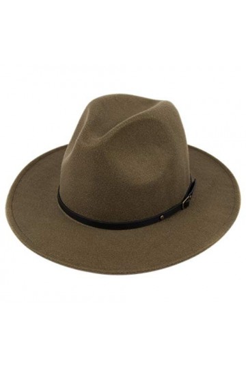 Lanzom Chapeau panama classique à large bord pour femme avec boucle de ceinture en laine Taille 39/40/42, Vert olive., taille