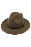 Lanzom Chapeau panama classique à large bord pour femme avec boucle de ceinture en laine Taille 39/40/42, Vert olive., taille