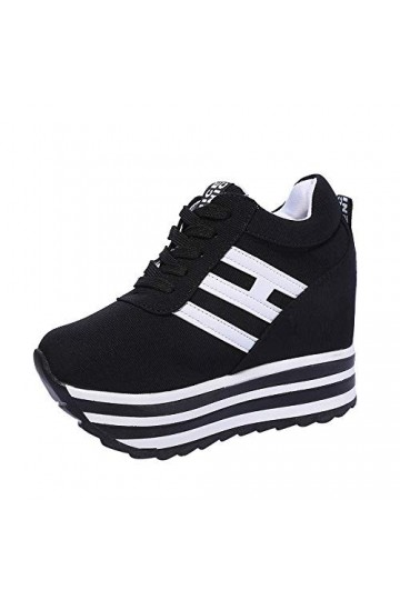 Chaussures Femme 43 Baskets Casual Haut Dentelle pour Femmes Sport Toile avec Bas Épais Chaussure Mode Baskets pour Femmes S 