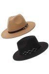 EOZY Lot de 2 chapeaux Fedora classiques à large bord avec boucle de ceinture en feutre Panama pour femme et fille - noir - 5