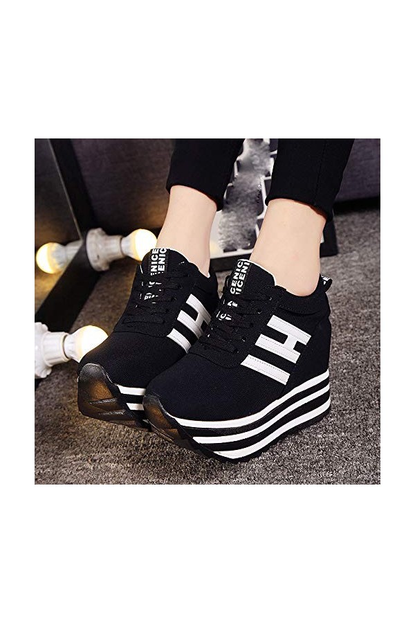 Chaussures Femme 43 Baskets Casual Haut Dentelle pour Femmes Sport Toile avec Bas Épais Chaussure Mode Baskets pour Femmes S 