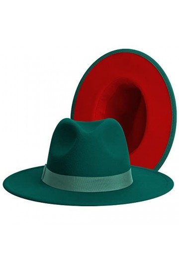Chapeau Fedora classique à large bord pour femme Bicolore avec bande réglable Patchwork Couleurs Panama - vert - Taille L