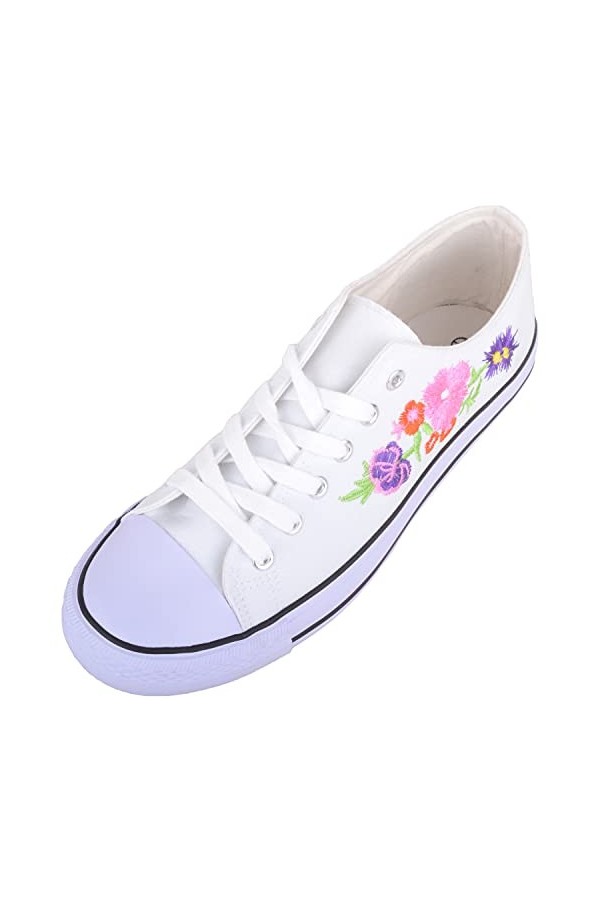 ABSOLUTE FOOTWEAR Baskets Basses à Lacets en Toile pour Femme Motif Floral - Bleu - Bleu Marine, 37 EU