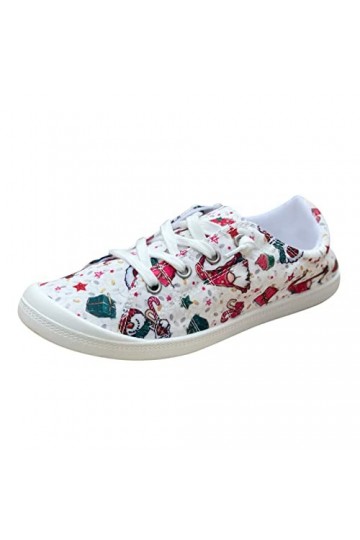 VBEDKDEB Chaussures de sport pour femme - Mode - Semelle souple - Antidérapantes - En toile - Blanc - Baskets blanches, rouge