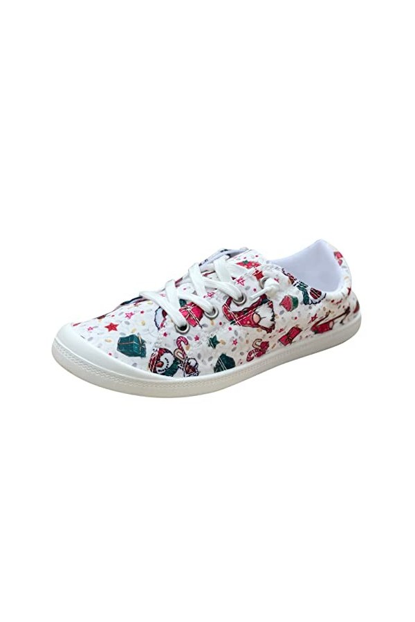 VBEDKDEB Chaussures de sport pour femme - Mode - Semelle souple - Antidérapantes - En toile - Blanc - Baskets blanches, rouge