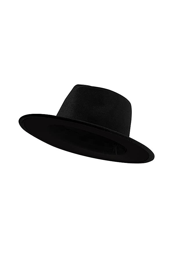 jingsha Chapeau Fedora à large bord en feutre pour homme et femme avec boucle de ceinture Noir