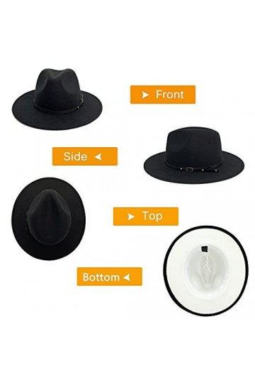 Gossifan Fedora Chapeaux pour femme à large bord en feutre bicolore avec boucle de ceinture - noir - 7 1/8/7 1/4