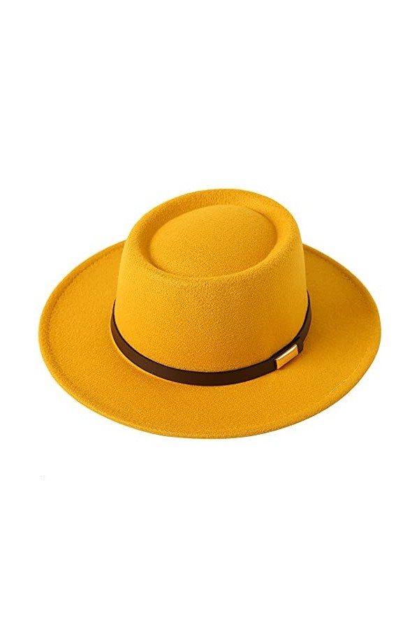 Lanzom Chapeau Fedora vintage à large bord en laine chaude pour femme, b-navy, Taille M