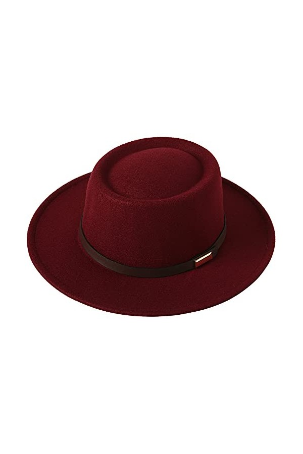 Lanzom Chapeau Fedora vintage à large bord en laine chaude pour femme, b-navy, Taille M