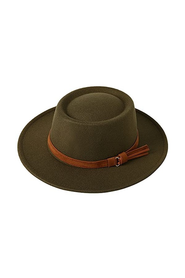 Lanzom Chapeau Fedora vintage à large bord en laine chaude pour femme, b-navy, Taille M