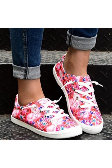 VBEDKDEB Chaussures de sport pour femme - Mode - Semelle souple - Antidérapantes - En toile - Blanc - Baskets blanches, rouge