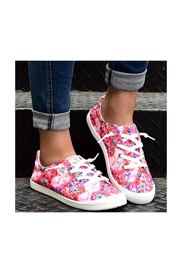 VBEDKDEB Chaussures de sport pour femme - Mode - Semelle souple - Antidérapantes - En toile - Blanc - Baskets blanches, rouge