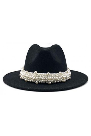 EOZY Chapeau Fedora vintage à large bord pour femme, noir, 7 1/4/7 1/2