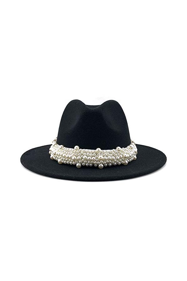 EOZY Chapeau Fedora vintage à large bord pour femme, noir, 7 1/4/7 1/2