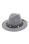 Chapeau Fedora vintage en feutre avec large bord et boucle pour homme et femme - gris - Taille unique