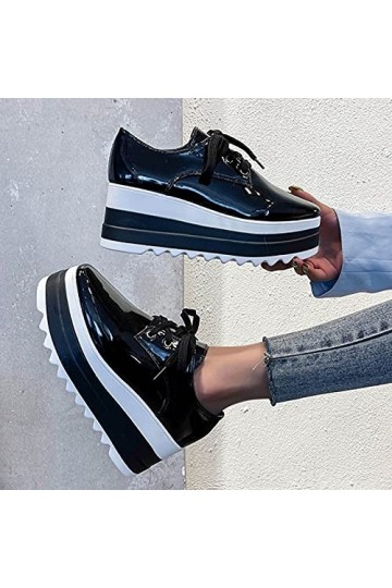 Chaussures noires pour femme - Bout rouge - Mode - Chaussures en cuir pour femme - Sangle solide - Plateforme décontractée - 