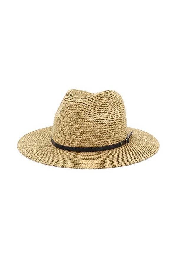 Lisianthus Chapeau de paille panama à large bord pour femme UPF50+, Boucle de ceinture Kaki, Taille M