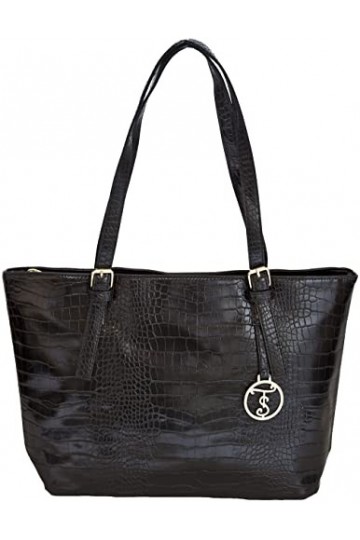 LucieElle Cabas Femme Façon Croco | Sac Femme Porté épaule Façon Croco | Sac a Chaines | Sac à Main Femme ‘ Fiona NOIR 