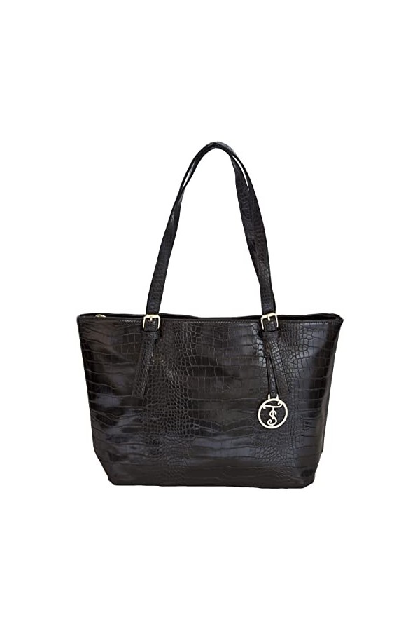 LucieElle Cabas Femme Façon Croco | Sac Femme Porté épaule Façon Croco | Sac a Chaines | Sac à Main Femme ‘ Fiona NOIR 