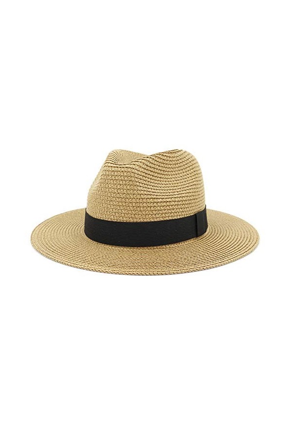 Lisianthus Chapeau de paille panama à large bord pour femme UPF50+, Boucle de ceinture Kaki, Taille M