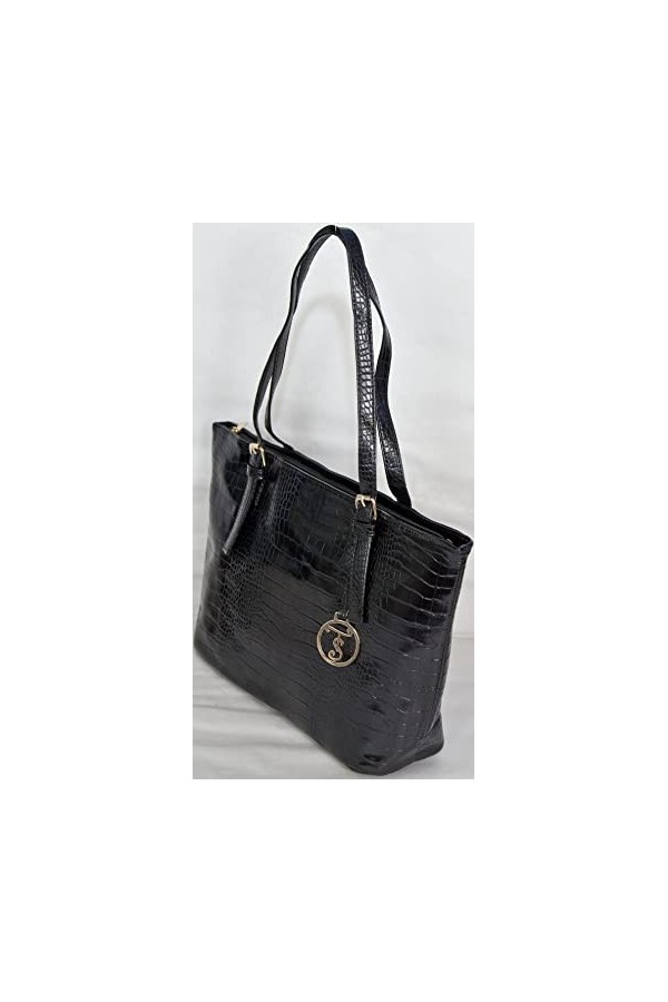 LucieElle Cabas Femme Façon Croco | Sac Femme Porté épaule Façon Croco | Sac a Chaines | Sac à Main Femme ‘ Fiona NOIR 