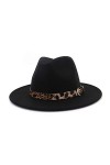 OVOY Chapeaux Panama en Feutre léopard Classique pour Femme - Large Bord Fedora avec Boucle de Ceinture - Medium - L , Noir 