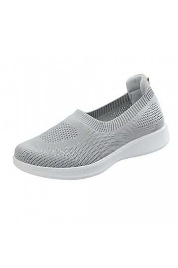 Générique Slip on Breathe Mesh Marche Chaussures Femmes Mode Baskets Confort Mocassins Plats Bottine Femme Noir Cuir Grey, 3