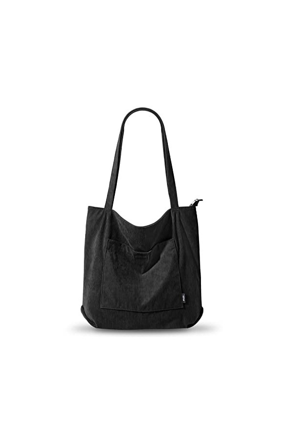 KALIDI Sac fourre-tout imperméable pour femme - Sac cabas en velours côtelé avec fermeture zippée, poches, compartiments - Sa