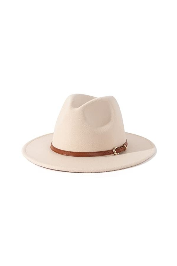 Lisianthus Chapeau Fedora classique en feutre avec boucle de ceinture pour femme, Ceinture marron-crème, Taille M