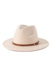 Lisianthus Chapeau Fedora classique en feutre avec boucle de ceinture pour femme, Ceinture marron-crème, Taille M