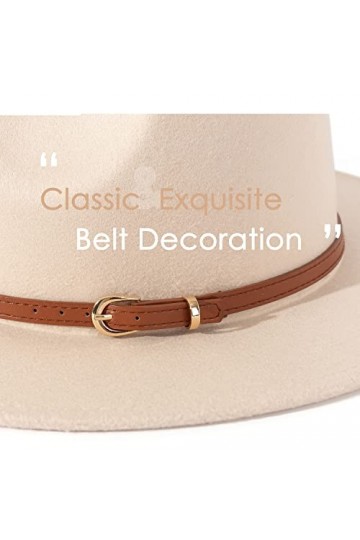 Lisianthus Chapeau Fedora classique en feutre avec boucle de ceinture pour femme, Ceinture marron-crème, Taille M