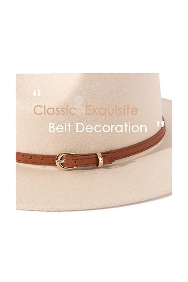 Lisianthus Chapeau Fedora classique en feutre avec boucle de ceinture pour femme, Ceinture marron-crème, Taille M