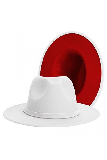 Chapeau Fedora classique à large bord pour femme Bicolore avec bande réglable Patchwork Couleurs Panama - blanc - Taille M