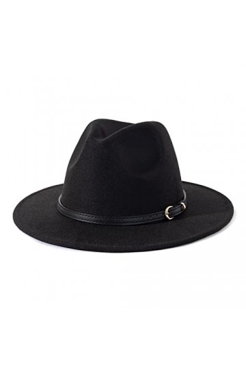 Lisianthus Chapeau Fedora classique en feutre avec boucle de ceinture pour femme - noir - Taille M