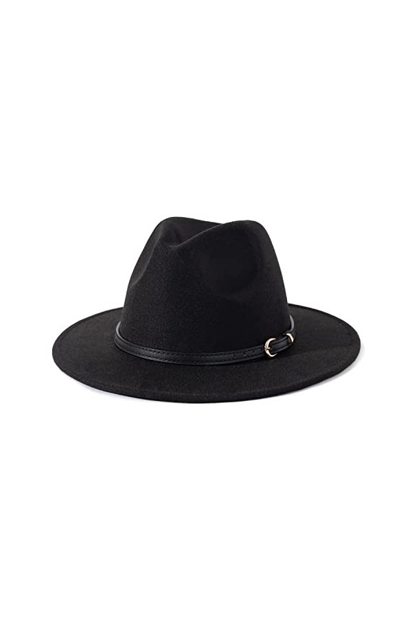 Lisianthus Chapeau Fedora classique en feutre avec boucle de ceinture pour femme - noir - Taille M