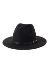Lisianthus Chapeau Fedora classique en feutre avec boucle de ceinture pour femme - noir - Taille M