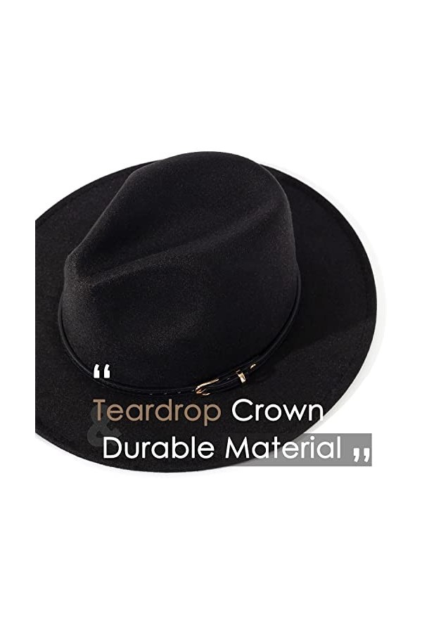 Lisianthus Chapeau Fedora classique en feutre avec boucle de ceinture pour femme - noir - Taille M