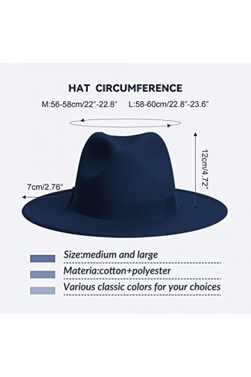 Chapeau fedora classique à large bord pour femme - Bicolore - Avec bande réglable - Couleurs patchwork, Bleu marine/rouge/ble