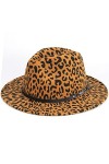 Chapeau fedora classique en feutre à large bord avec boucle de ceinture imprimé léopard pour femme, Noir/léopard - 1 pièce s