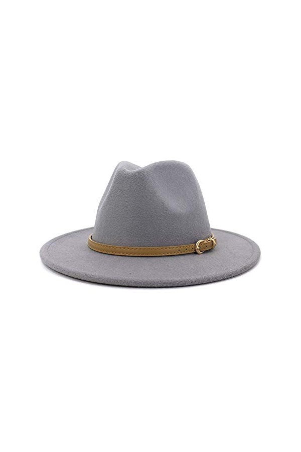 Lisianthus Fedora Chapeau classique en feutre avec boucle de ceinture - Gris -