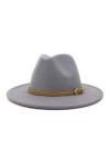 Lisianthus Fedora Chapeau classique en feutre avec boucle de ceinture - Gris -