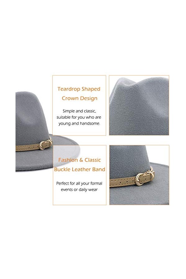 Lisianthus Fedora Chapeau classique en feutre avec boucle de ceinture - Gris -