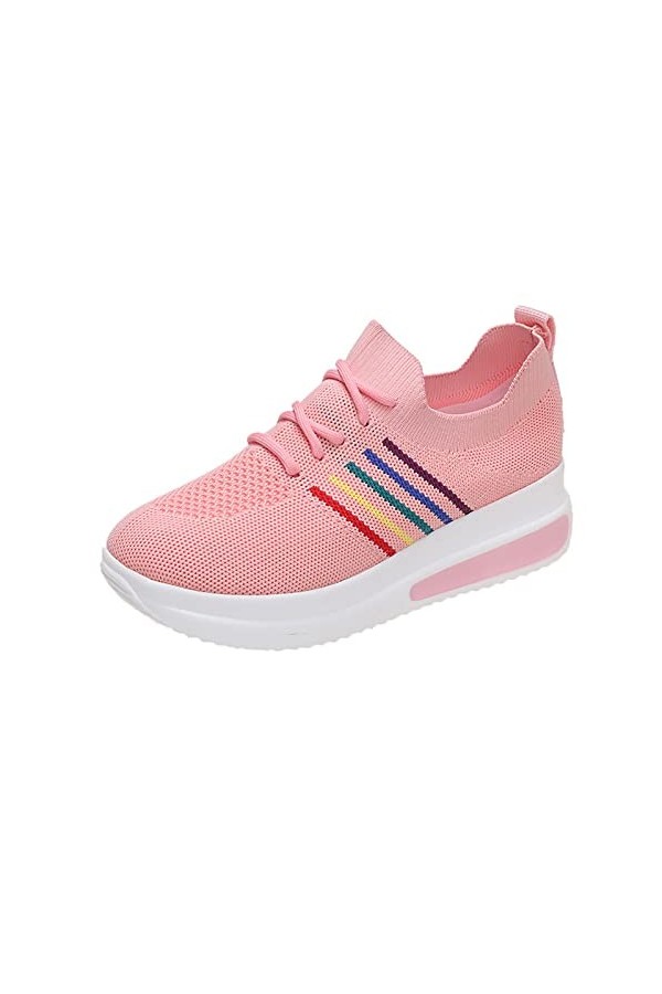 Baskets Mode Femme Sneakers Respirant Mesh Confortable A Lacets Plates Canvas Chaussures DéContractéEs Outdoor Half-Support C