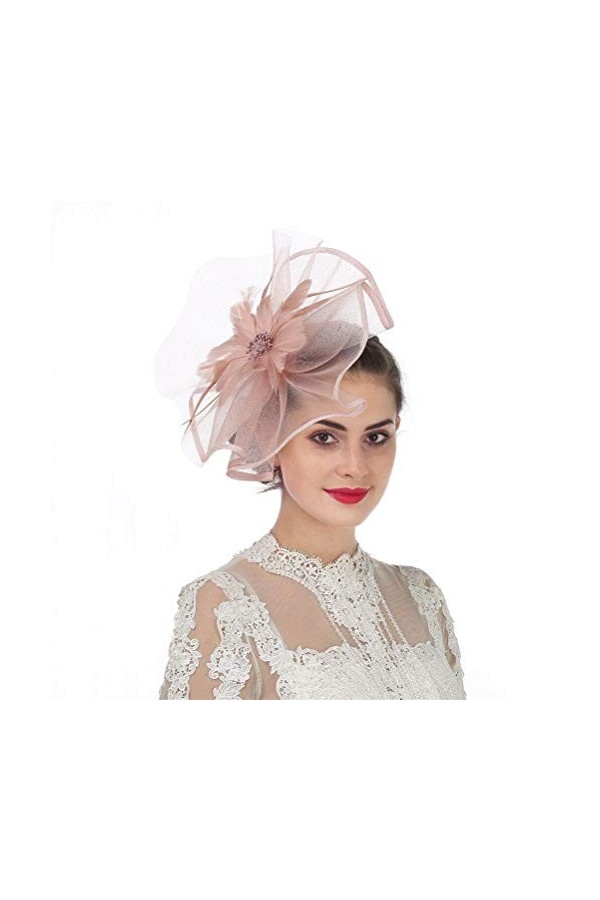 Bibi en plume / maille / voile avec pince et serre-tête pour femme - Motif fleur - Rose - M