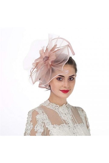 Bibi en plume / maille / voile avec pince et serre-tête pour femme - Motif fleur - Rose - M