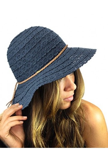 NYFASHION101 Chapeau Soleil aéré en Coton tricoté, accentué dun Cordon tressé Brun. Produit Offert Marine