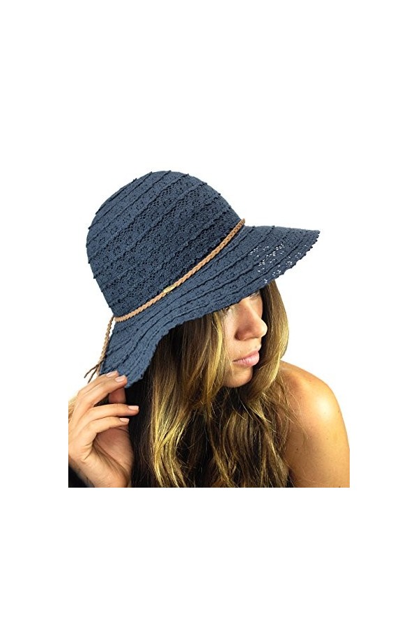 NYFASHION101 Chapeau Soleil aéré en Coton tricoté, accentué dun Cordon tressé Brun. Produit Offert Marine